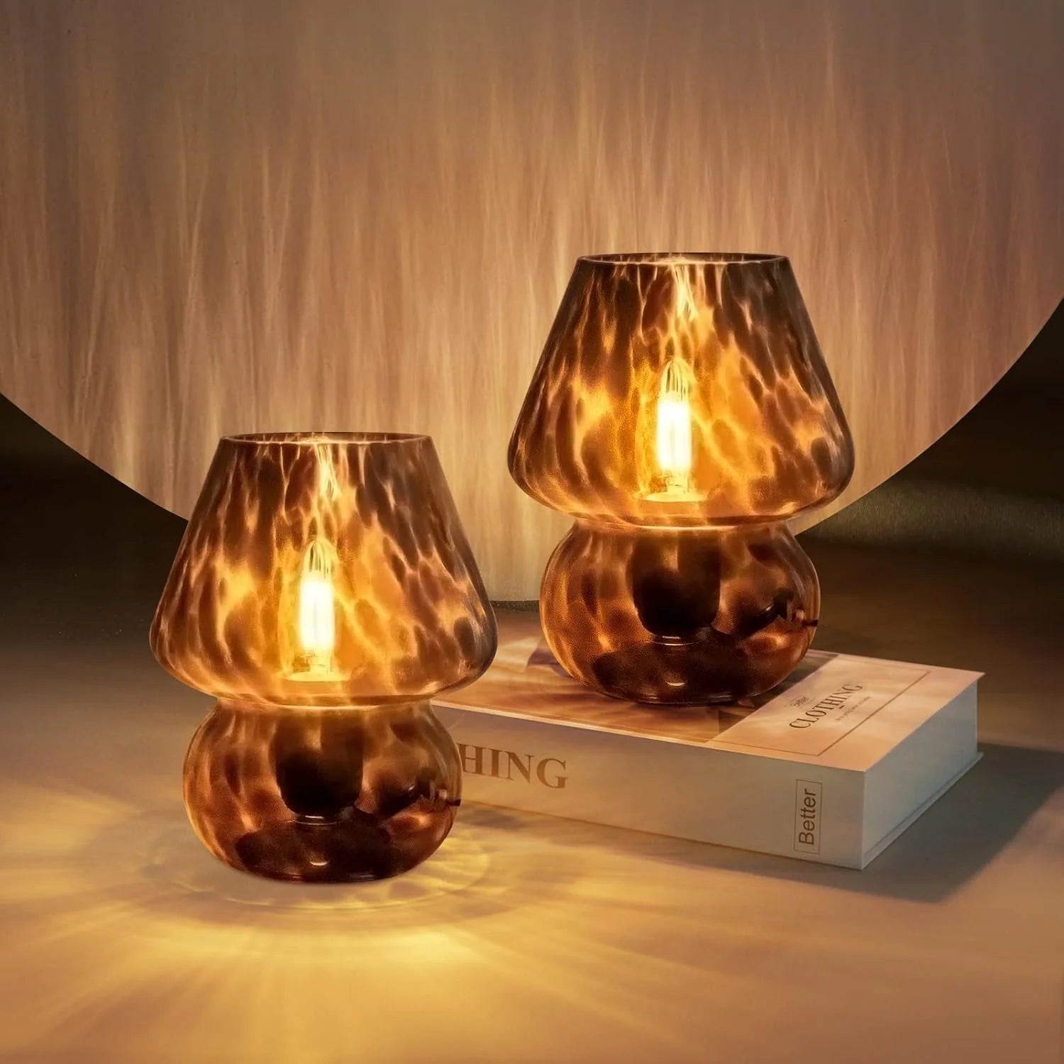 Discount ONEWISH Mushroom Lamp Small Vintage Table Lamp for Bedroom Nightstand, Dimmable