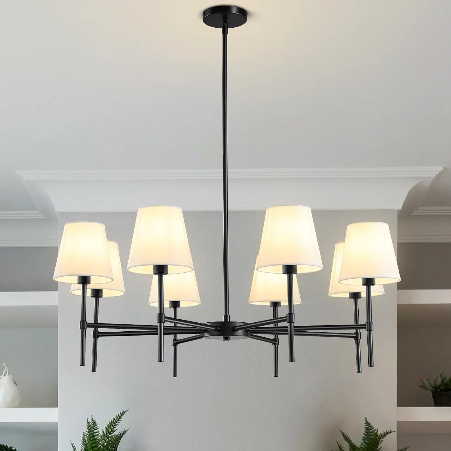 Discount Dining Room Chandeliers Light, 5-Light Gold Modern Chandeliers Light Fixtures with White Fabric Shade - Image 6