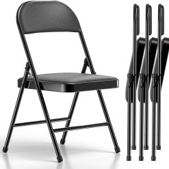 Discount 4 Pack Folding Chairs, Fabric Dining Chair Set with Padded Cushion and Back