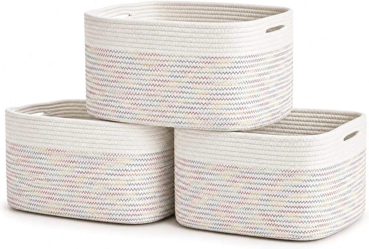 Discount OrganiHaus Cotton Rope Baskets for Shelves, Set of 3, 15x9x10, Handwoven, a toy bin and organizer for towels - Image 8