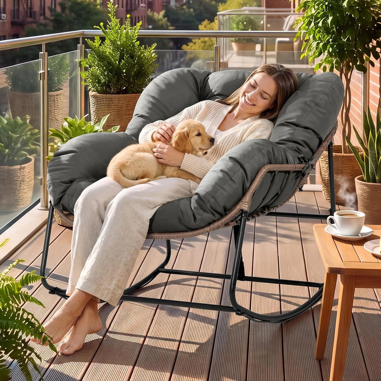 Discount Bifanuo Oversized Egg Rocking Chair for Indoor/Outdoor – All-Weather Wicker Rattan Lounge Chair with Cushion - Image 2