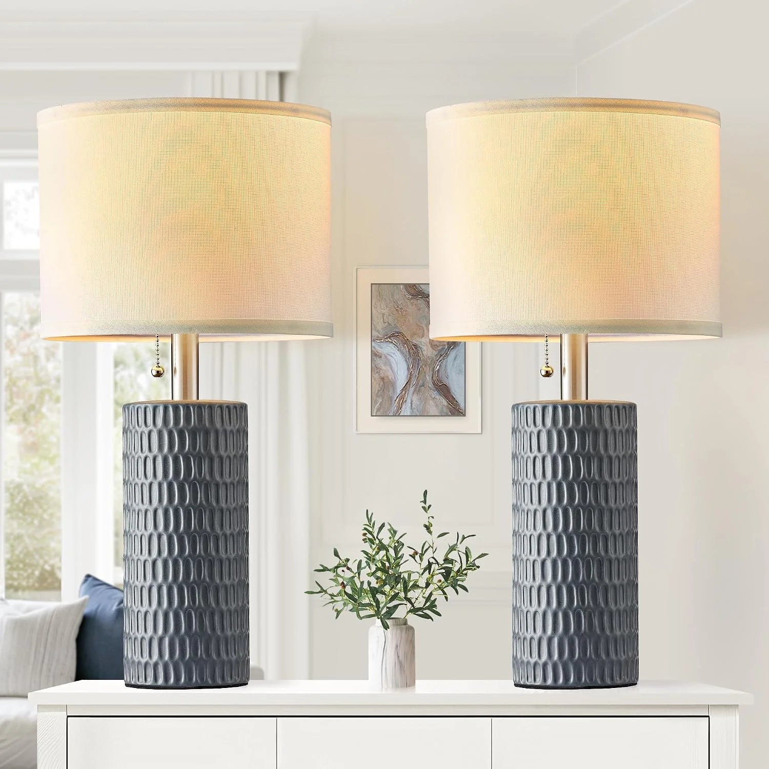 Discount Reaketon 20.5 Modern Ceramic Table Lamps for Bedroom Set of 2, Farmhouse Table Lamp for Living Room Office Dorm - Image 3
