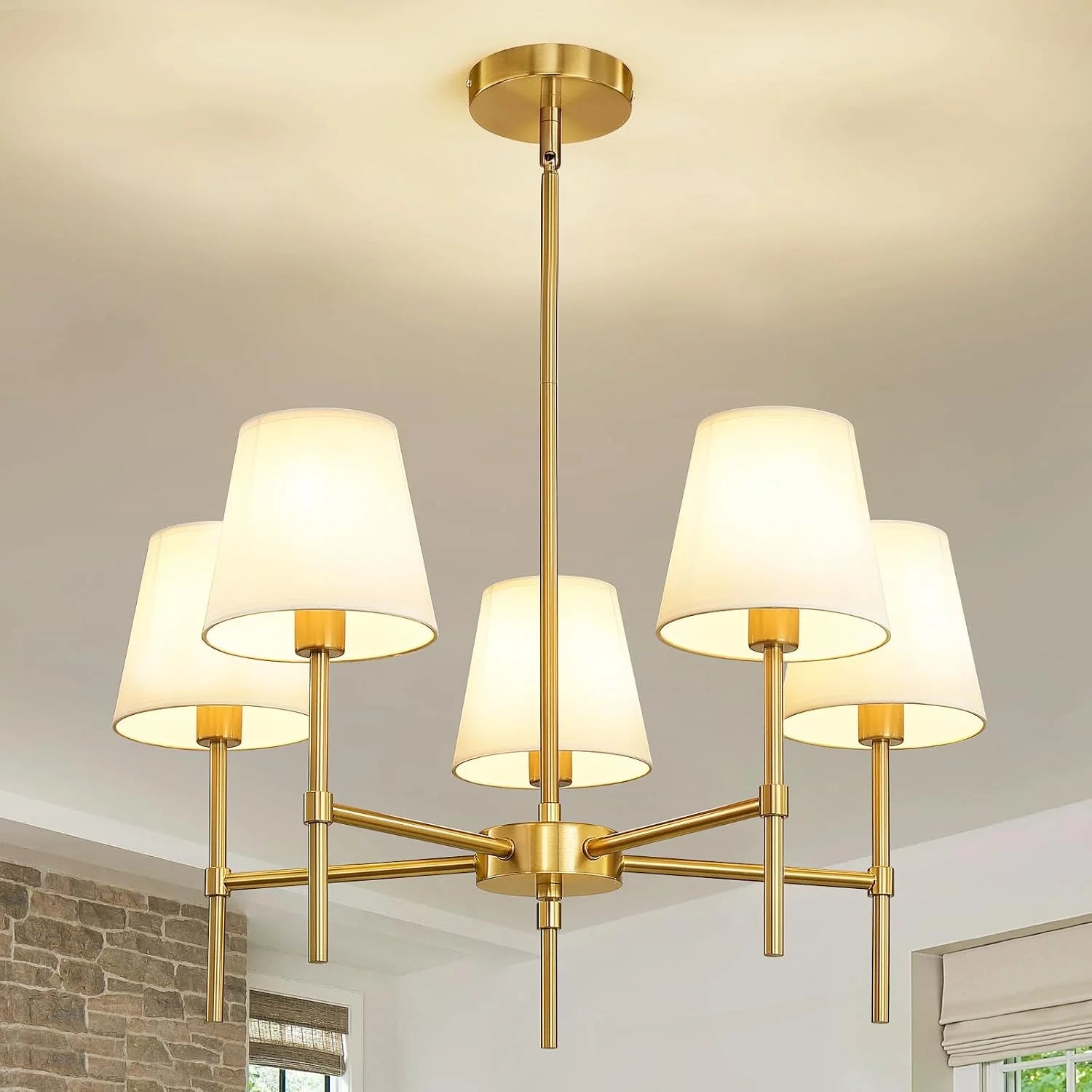Discount Dining Room Chandeliers Light, 5-Light Gold Modern Chandeliers Light Fixtures with White Fabric Shade - Image 5