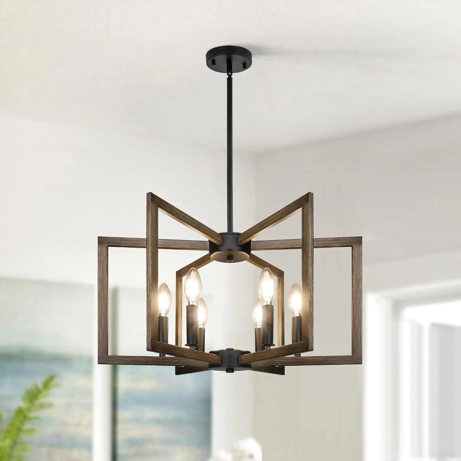 Discount 6-Light Modern Metal Geometric Chandelier£¬Kitchen Island Brushed Nickel Lighting Fixtures£¬Entryway Light - Image 3