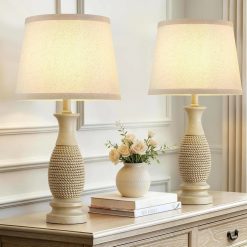 Discount EJIAXIN Table Lamps Set of 2-21.6 Resin Farmhouse Bedside Lamps for Bedroom Living Room, Rotary Switch