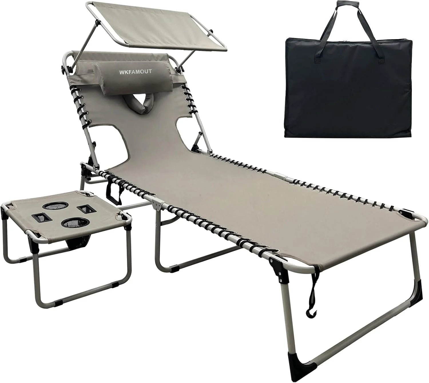 Discount Outdoor Tanning Chair with Sun Canopy Shade & Face Hole, Folding Lounge Chair with Beach Table and Carry Bag - Image 4