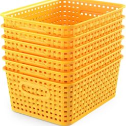 Discount Organizer Baskets, Grey 6-Pack Plastic Woven Baskets, 10.1 x 7.55 x 4.1