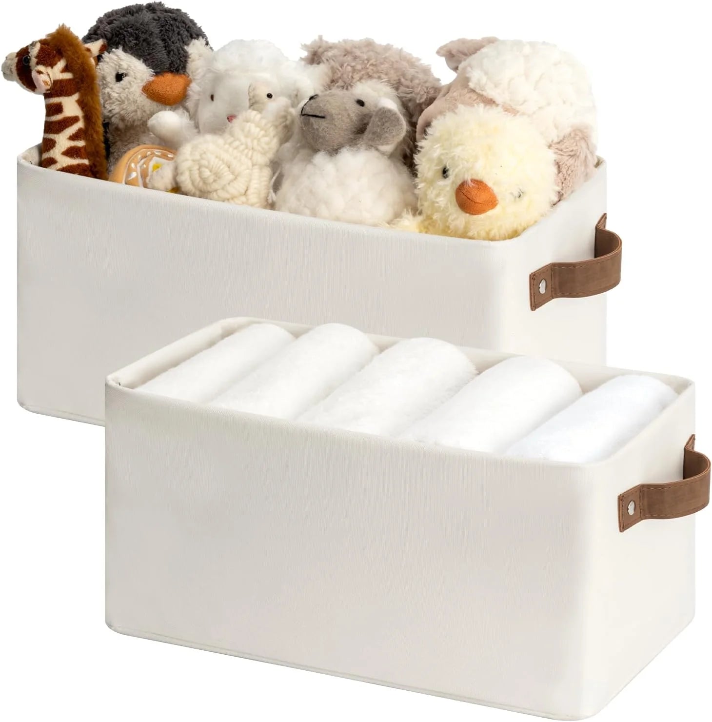 Discount StorageWorks Fabric Narrow Storage Bins, Khaki and Beige Stripes, 2-Pack, With Metal Frame, Sturdy Structure - Image 2