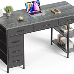 Discount Huuger Computer Desk with 6 Drawers, Office Desk with Shelves, 47inch