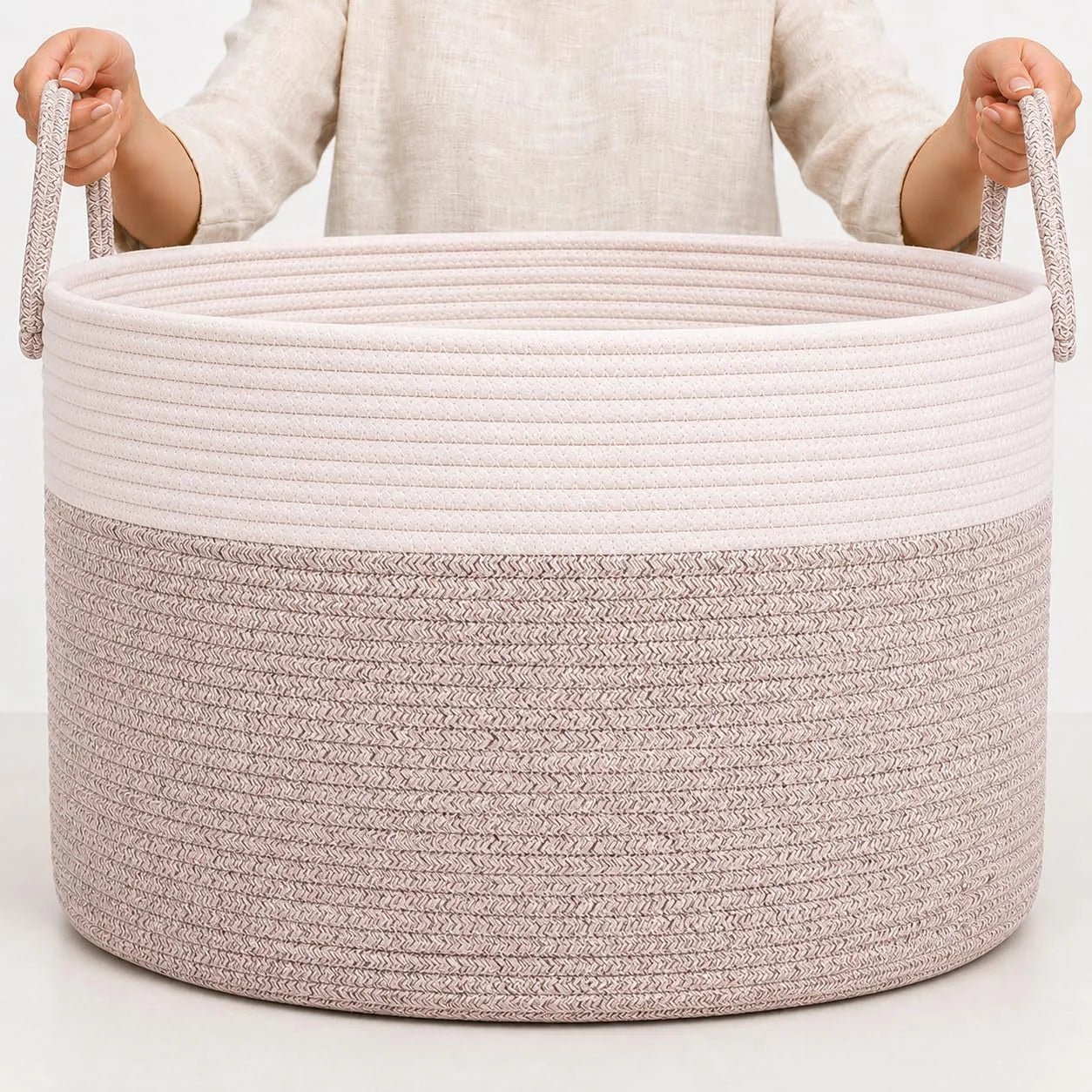Discount OrganiHaus Round Toy Basket & Blanket Basket, Cotton Rope 20×13, Full Honey, Round Cotton Rope Basket, 20×13 - Image 9