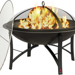 Discount Beauty Fire Pit for Outside Wood Burning, BBQ Grill Steel Fire Bowl with Spark Screen Cover