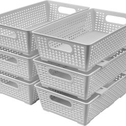 Discount Woven Plastic Basket, Storage Bins for Cabinet, Closet, Shelf