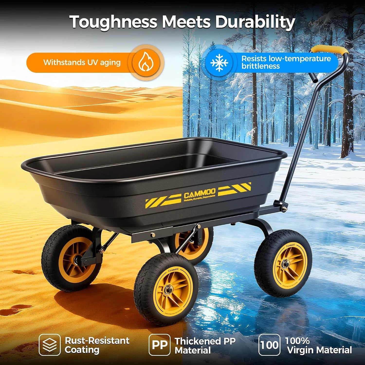 Discount 10-in NO-FLAT TIRES 600lb Heavy-Duty Garden Dump Cart 4 Cu.Ft. Utility Wagon with Quick-Release Dumping & Prime - Image 6