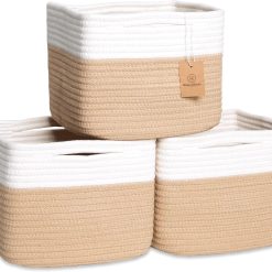 Discount NaturalCozy Storage Cubes 9”x9”x7”Cotton Rope Woven Baskets for Organizing 3-Pack, 9 Inch Cube Storage Bin, Small