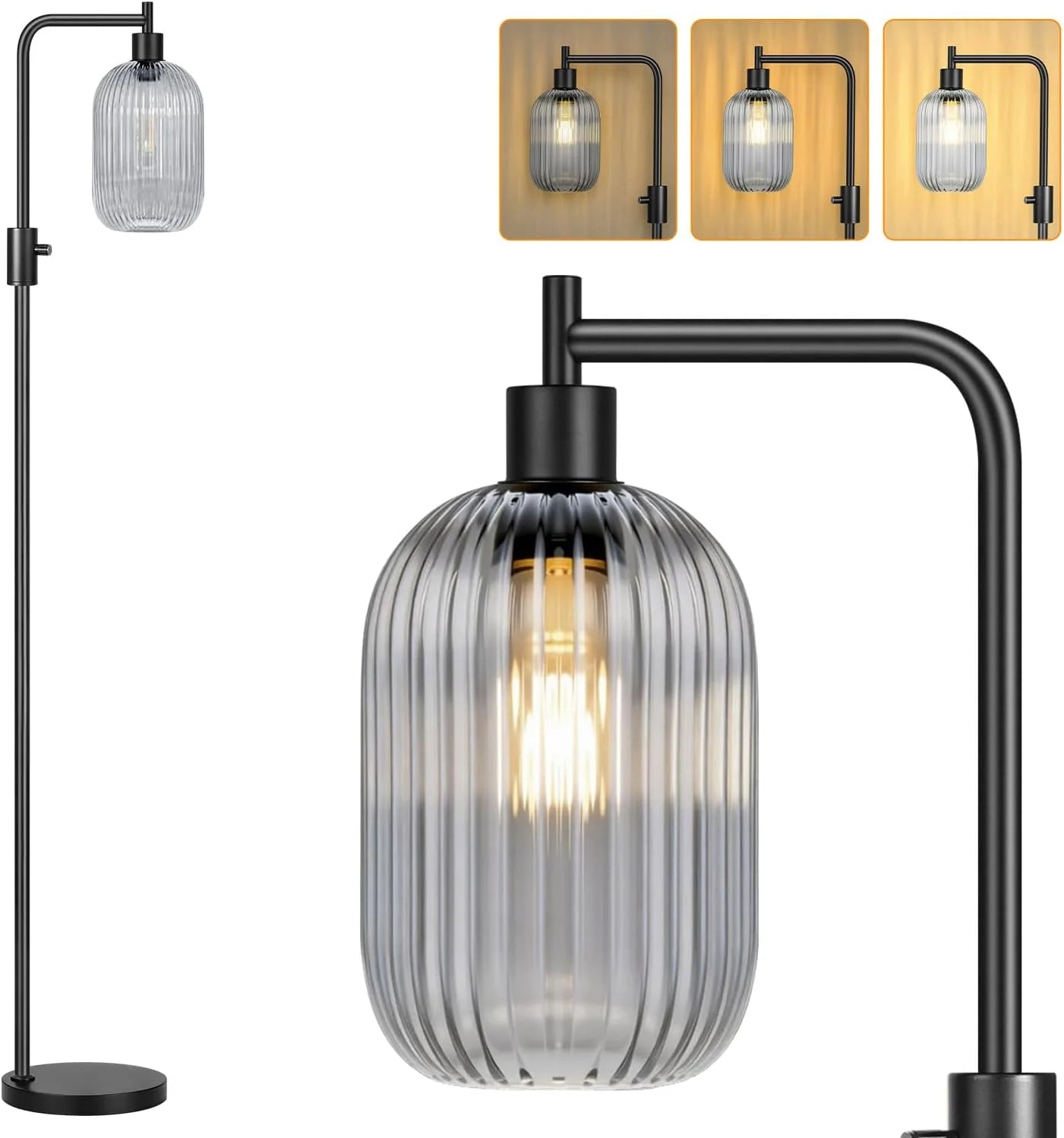Discount Dimmable Floor Lamp for Living Room with Clear Glass Lampshade, Bulb Included, 900LM, Arc Standing Tall Lamp for Bedroom - Image 17
