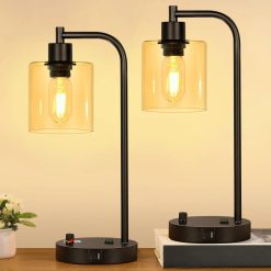 Alternative view of Discount Lynnoland Set of 2 Industrial Table Lamps with 2 USB, Dimmable, Bulb Included