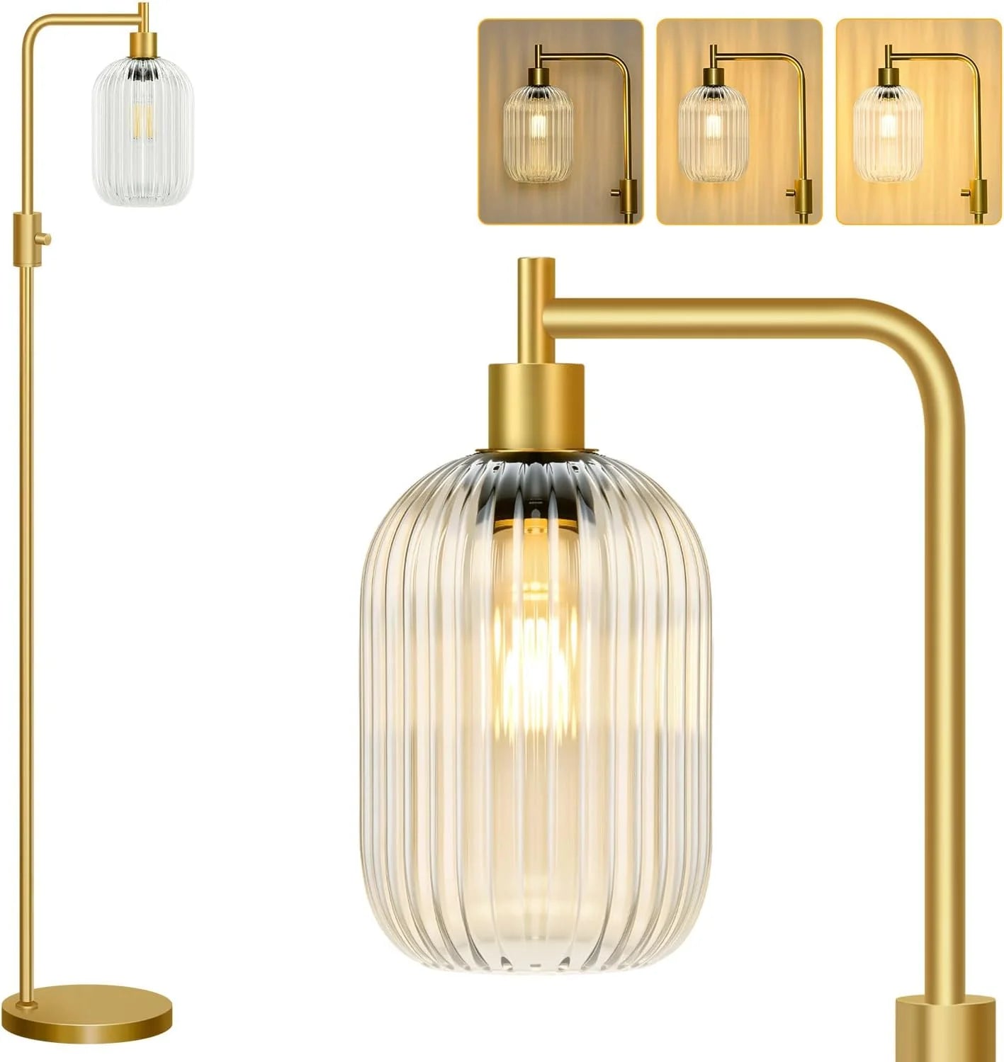 Discount Dimmable Floor Lamp for Living Room with Clear Glass Lampshade, Bulb Included, 900LM, Arc Standing Tall Lamp for Bedroom - Image 2