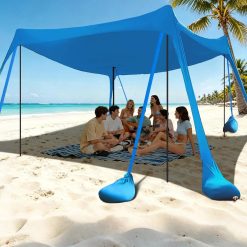Discount Beach Tent Sun Shelter 10x10FT Beach Shade Canopy with 8 Sandbags, UPF 50+ Protection Beach Shade Canopy