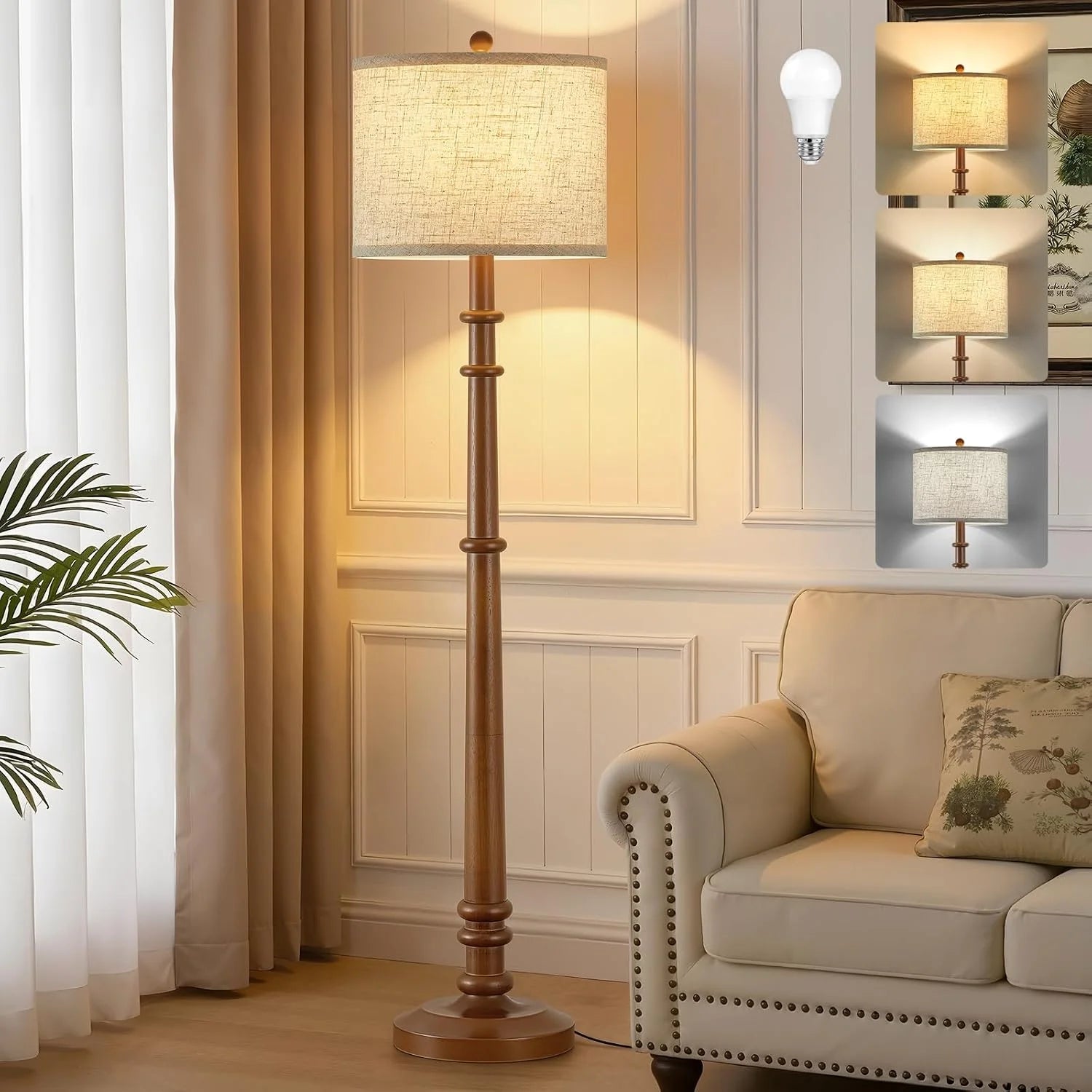 Discount Floor Lamp, Vintage Standing Lamp Reading Light with Linen Shade Retro Tall Lamp for Bedroom Office - Image 3