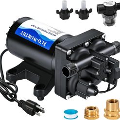 Discount 33-Series Industrial Water Pressure Pump 110V AC 4.0GPM 50PSI RV Fresh Water Diaphragm Pump include Garden