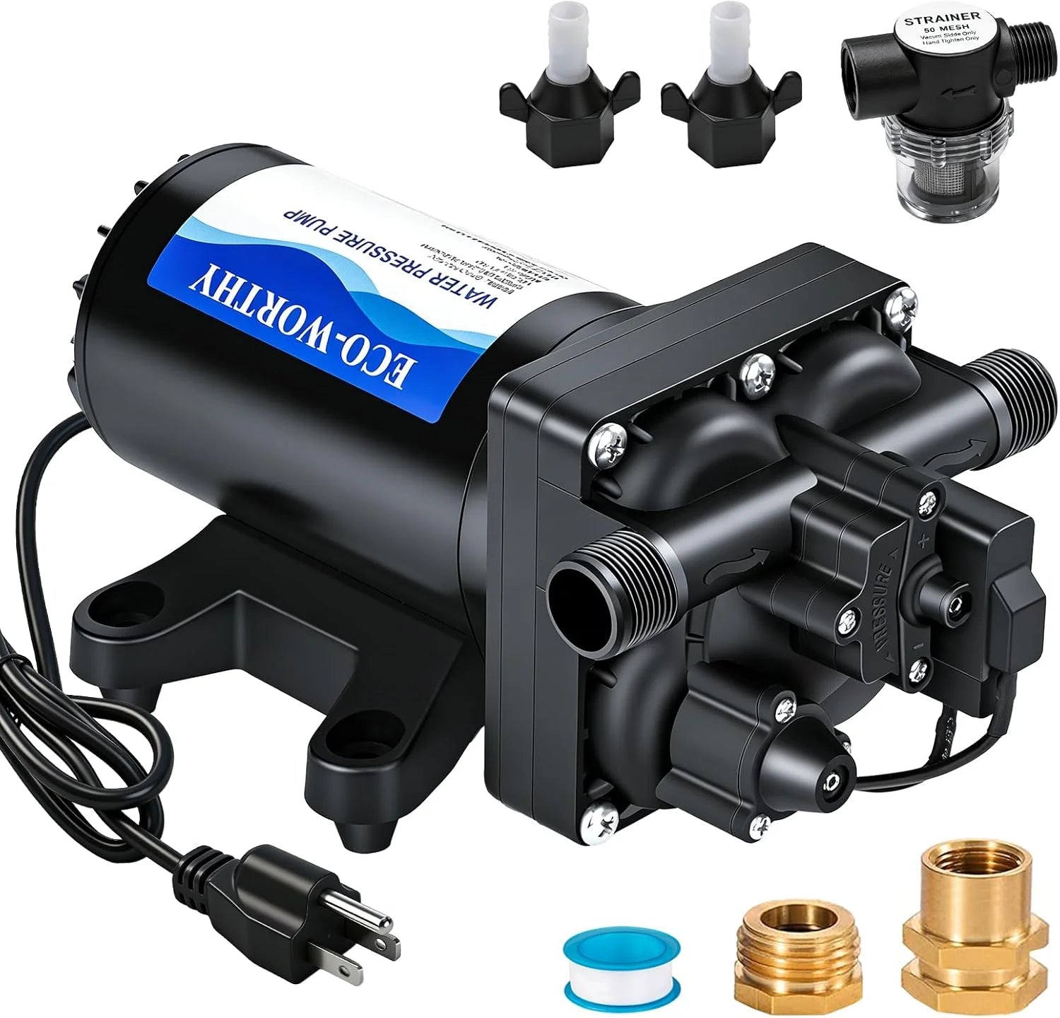 Discount 33-Series Industrial Water Pressure Pump 110V AC 4.0GPM 50PSI RV Fresh Water Diaphragm Pump include Garden