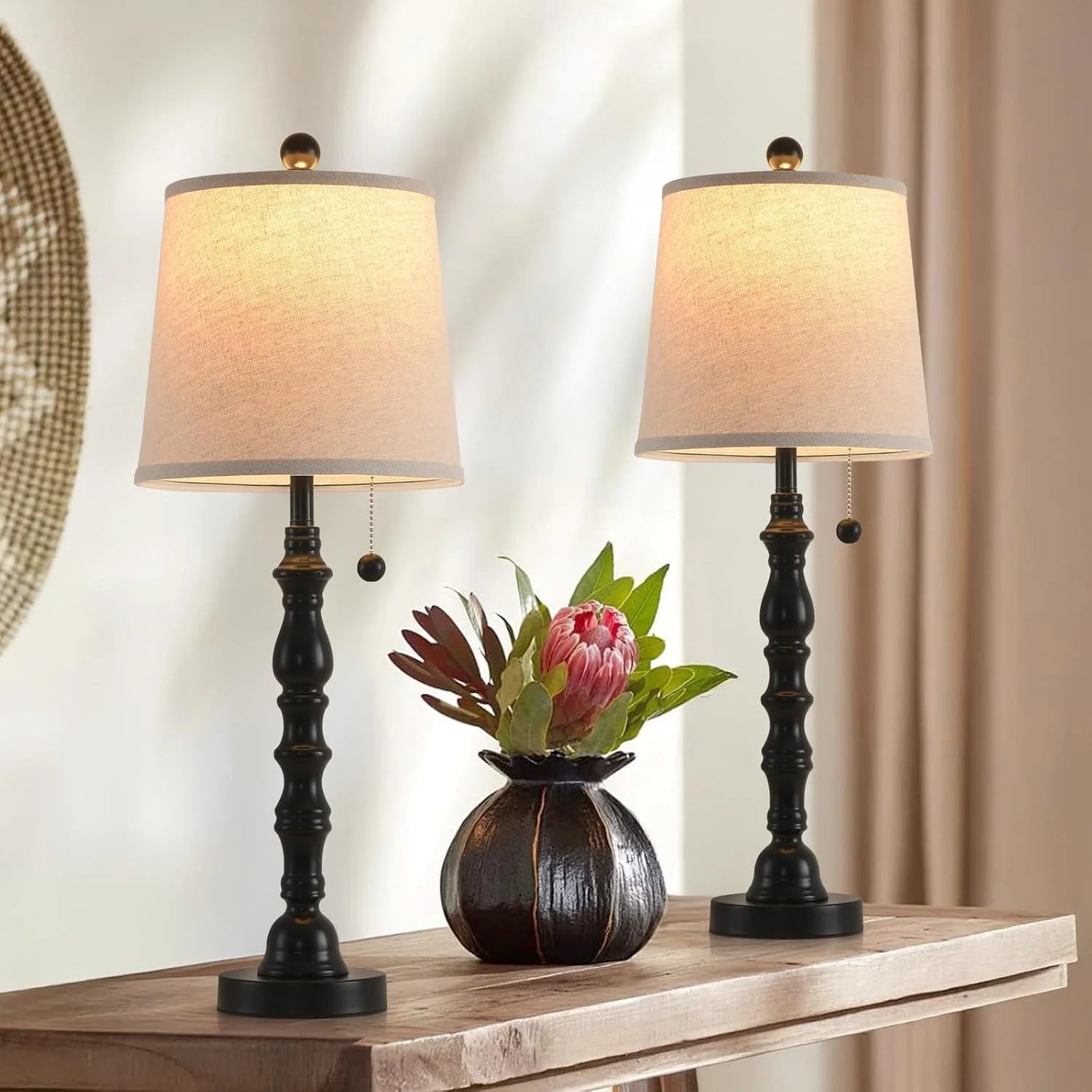 Discount Modern Farmhouse Table Lamp Bedside Reading Lamps Living Room End Tables Set Lamps for Night Stands Bedroom - Image 5