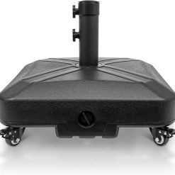 Discount RAOKUKH Patio Umbrella Base Heavy Duty with Wheels Square Market Stand for Outdoor 4 Locks 2 Knobs 125lb Capacity, Black