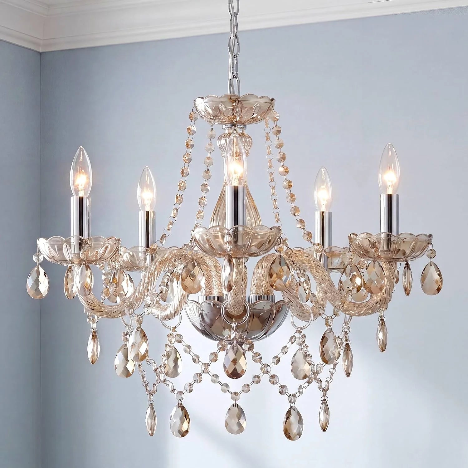 Discount Mossi 5 Light Modern Contemporary Elegant K9 Crystal Glass Chandelier Pendant Ceiling Lighting Fixture - Image 4