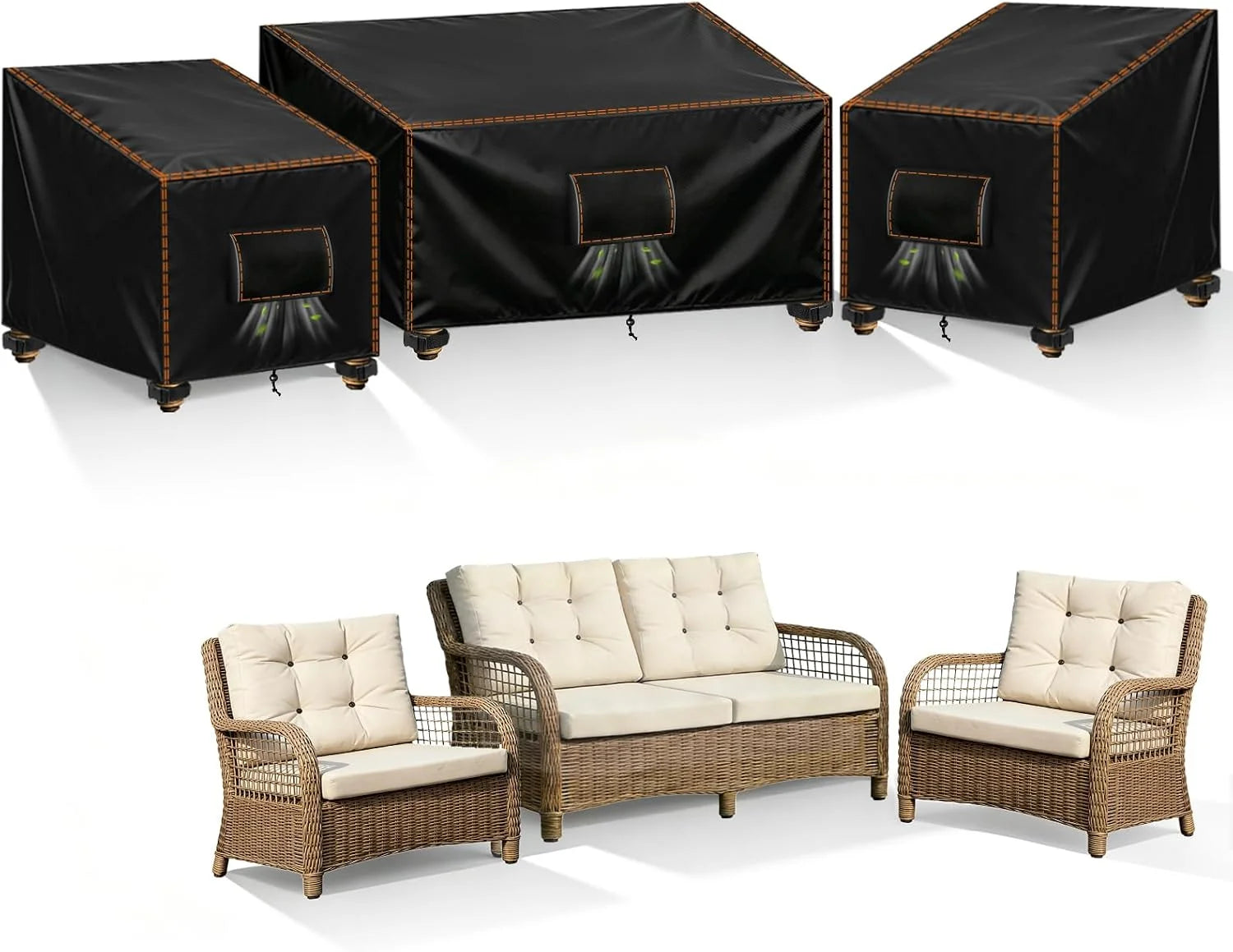 Discount SUNICO Patio Furniture Covers Sets 3 PCS Waterproof Outdoor,X-Large,Black