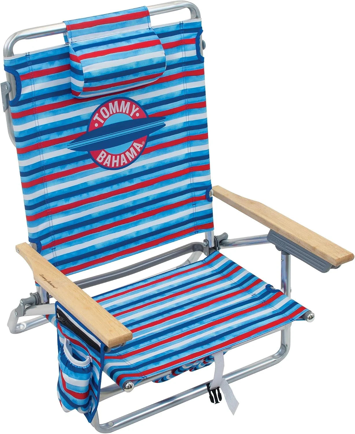 Special Bahama 5-Position Classic Lay Flat Folding Backpack Beach Chair, Aluminum, Red, White - Image 2