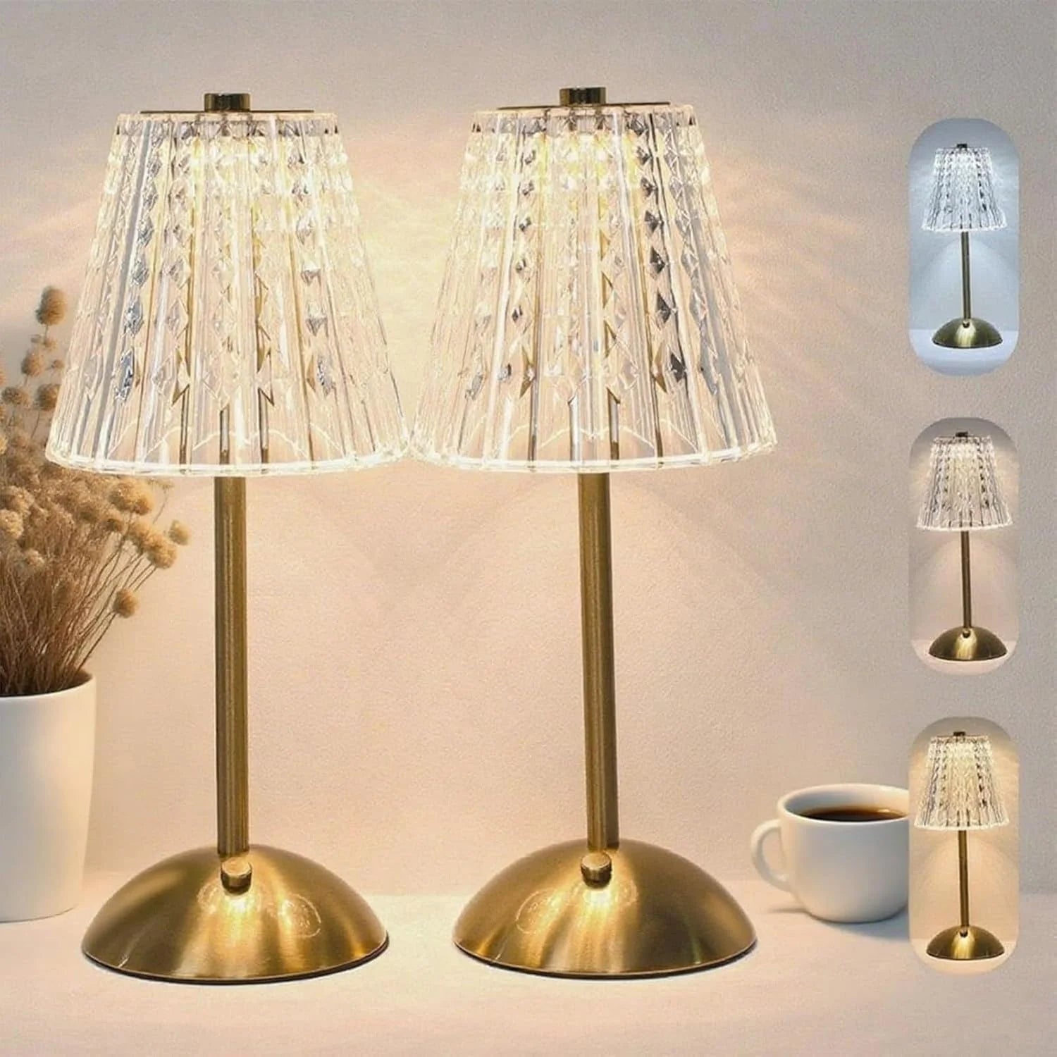 Discount 2 Pcs Cordless Rechargeable Table Lamp, Dimmable, 3-Color Temperature