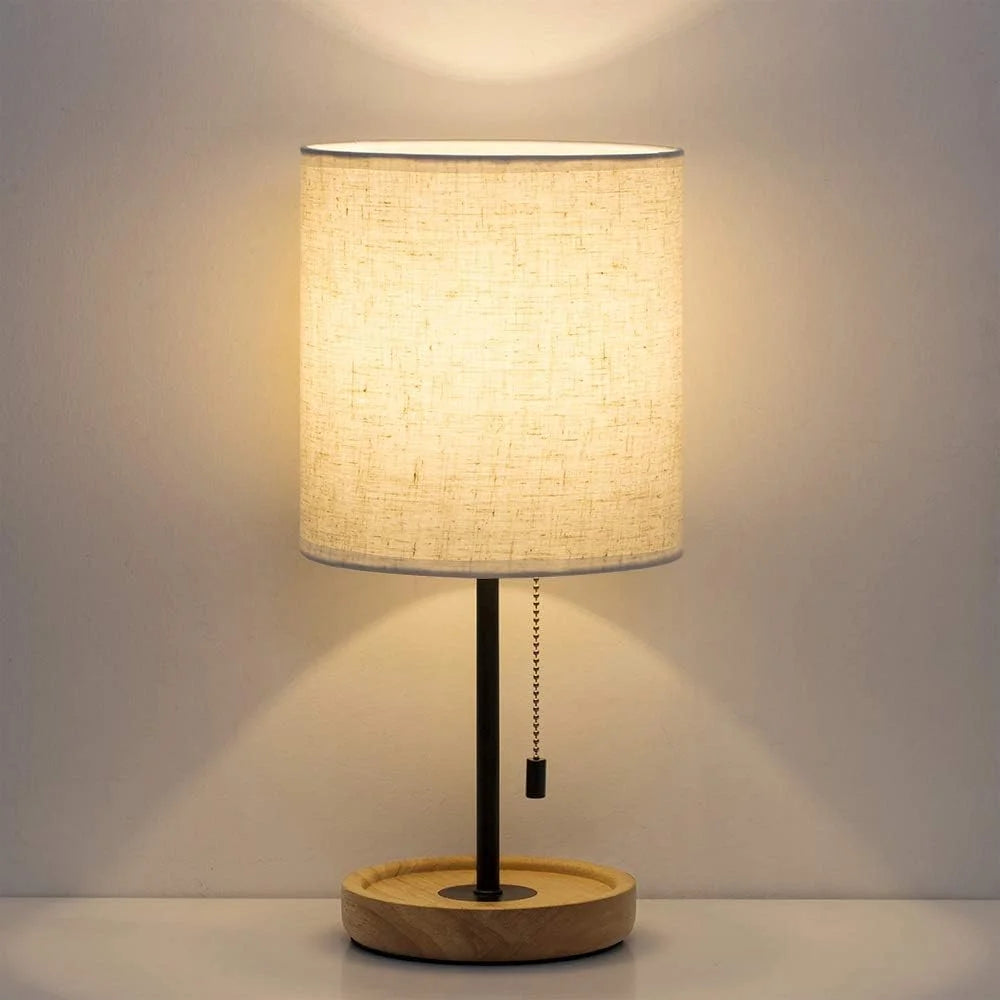 Discount Bedside Table Lamp, Modern Nightstand Lamp with Linen Fabric Shade Wooden Desk Lamps for Bedrooms - Image 4