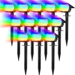 Discount Solar Spot Lights Outdoor Waterproof IP65, 12 Pack Landscape Spotlights with 46 LEDs, 3 Modes Auto On/Off Solar