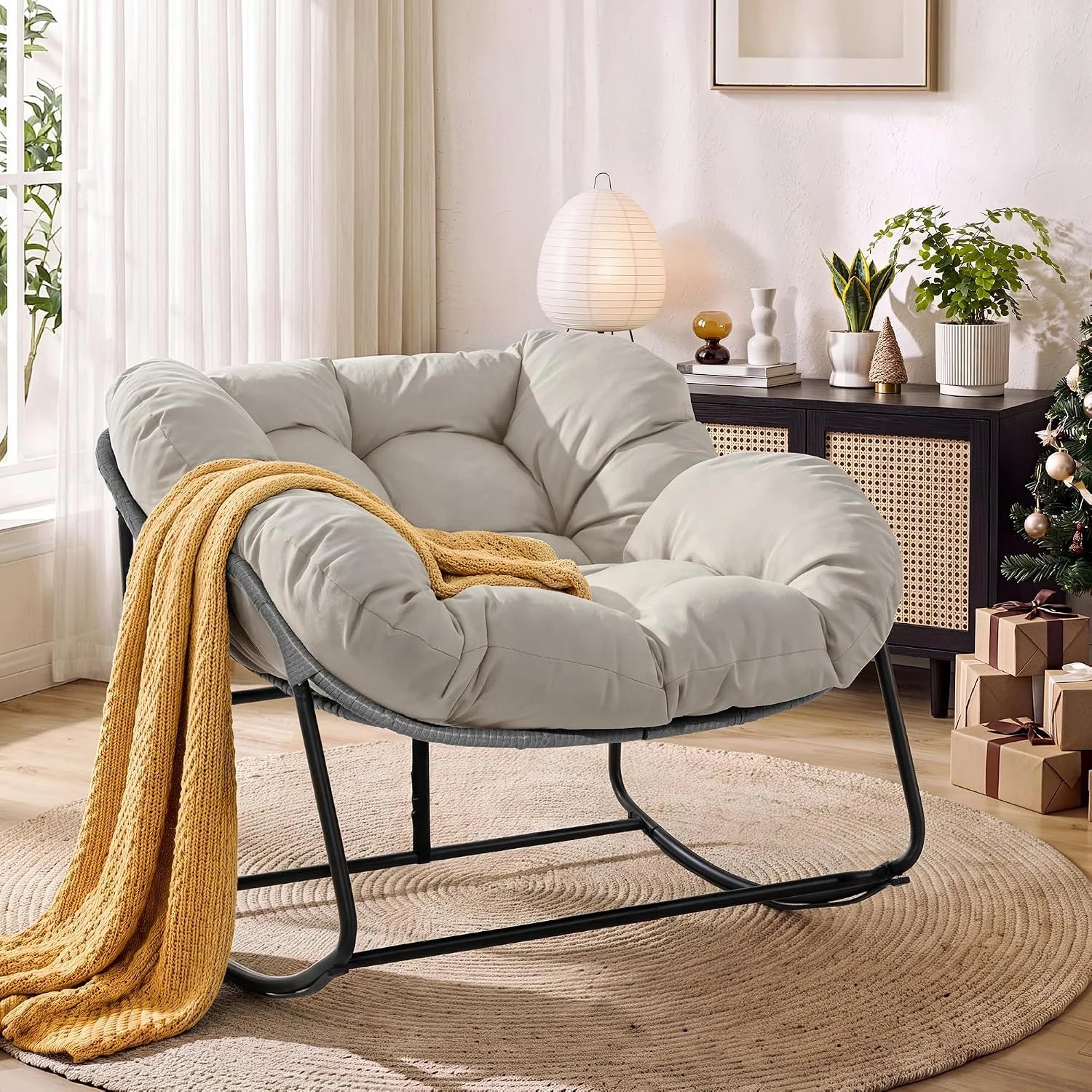Discount Bifanuo Oversized Egg Rocking Chair for Indoor/Outdoor – All-Weather Wicker Rattan Lounge Chair with Cushion - Image 5