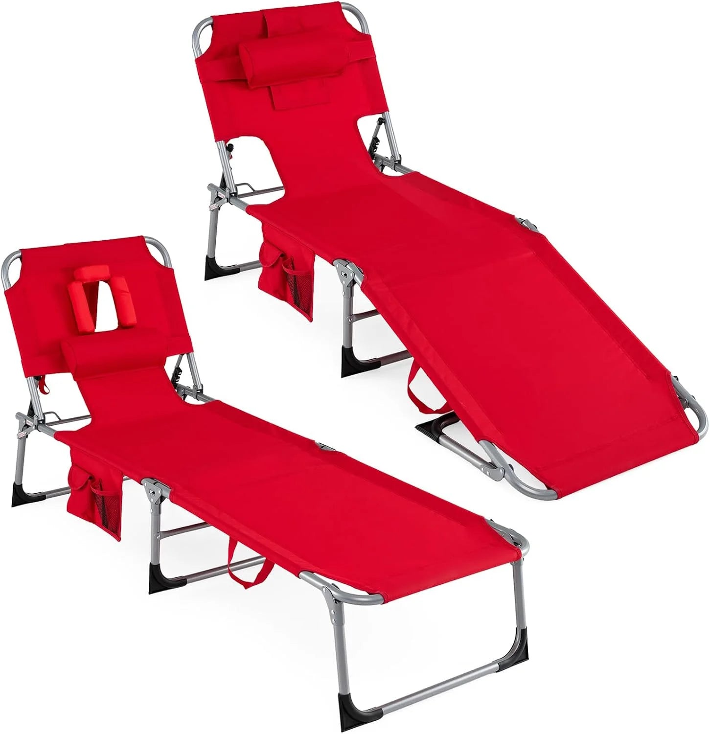 Discount Tanning Chair, Folding Adjustable Patio Lounge Chair with Face Hole, 330LBS, Lightweight Portable Beach Lounge - Image 9