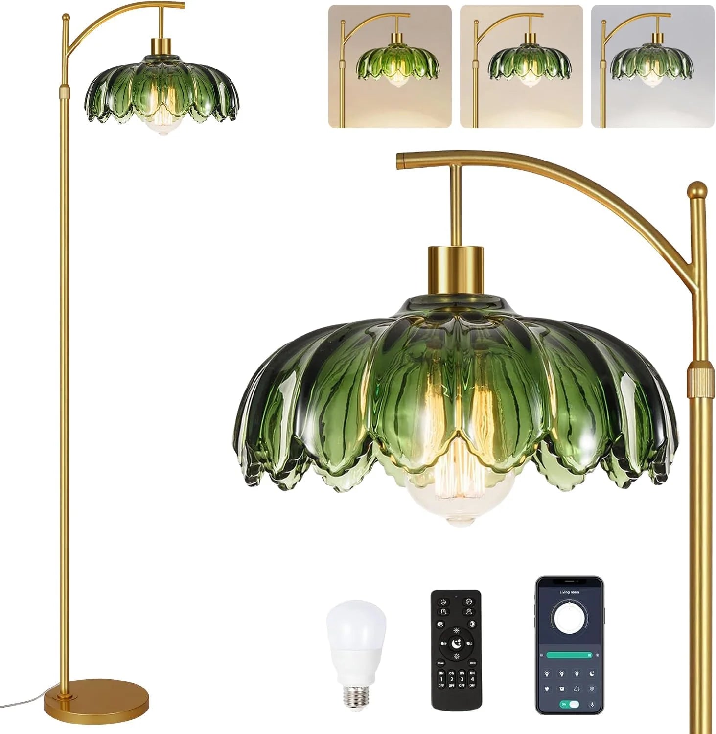 Discount Floor Lamp for Living Room Rattan Boho Floor Lamp with Remote Control, Dimmable, 3-Color Temperature - Image 2