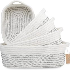 Alternative view of Discount 5-Piece Rectangle Storage Basket Set- Natural Cotton Rope Woven for Organizing! Small Basket
