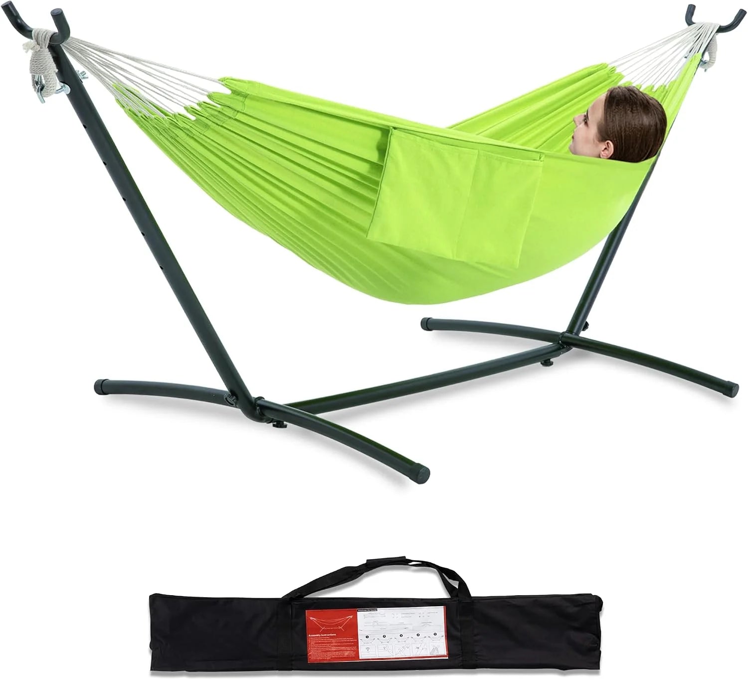 Discount Double Hammock with Stand for Outside, Heavy-Duty, Portable (Coffee) - Image 4