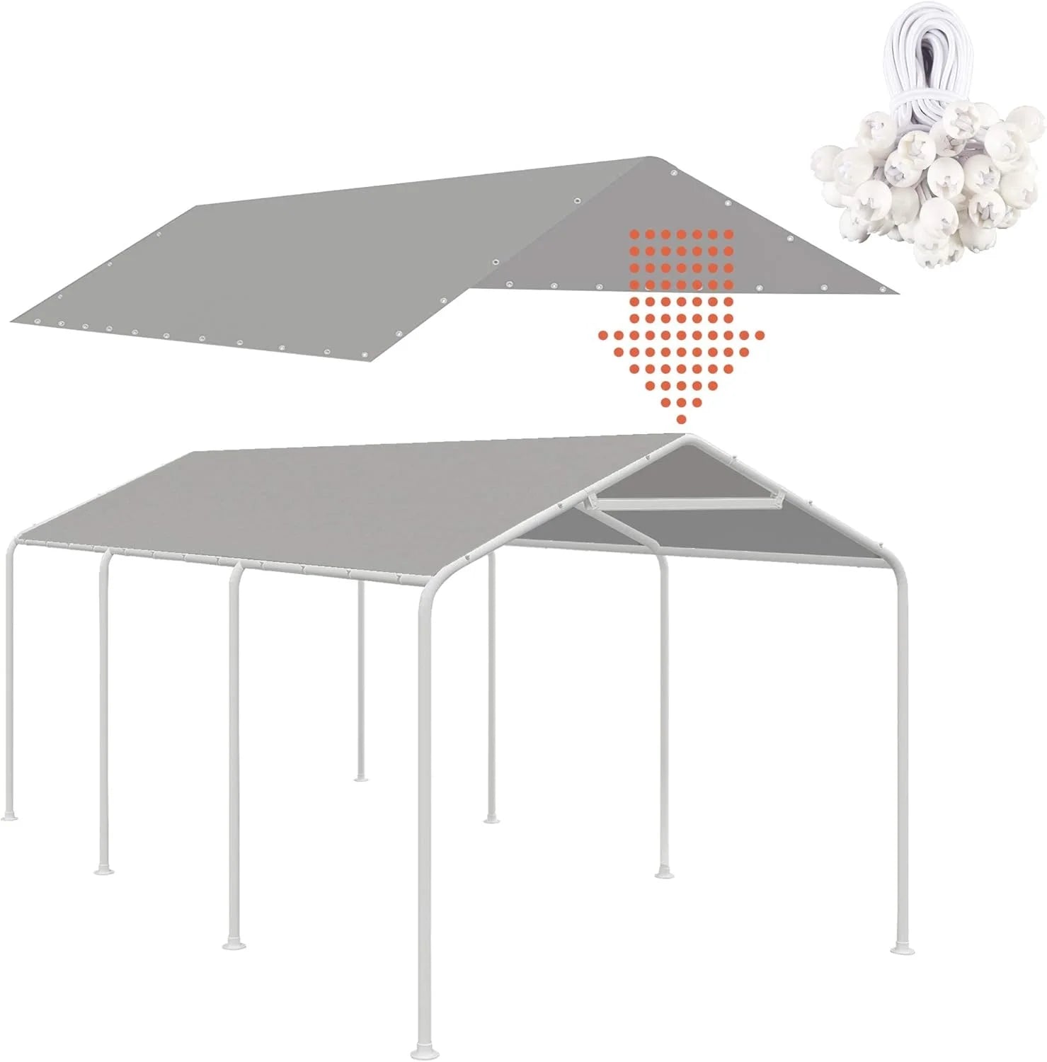 Discount 10 x 20 Ft Carport Replacement Canopy Cover Garage Top Tent Shelter Tarp with Free 44 Ball Bungee Cords