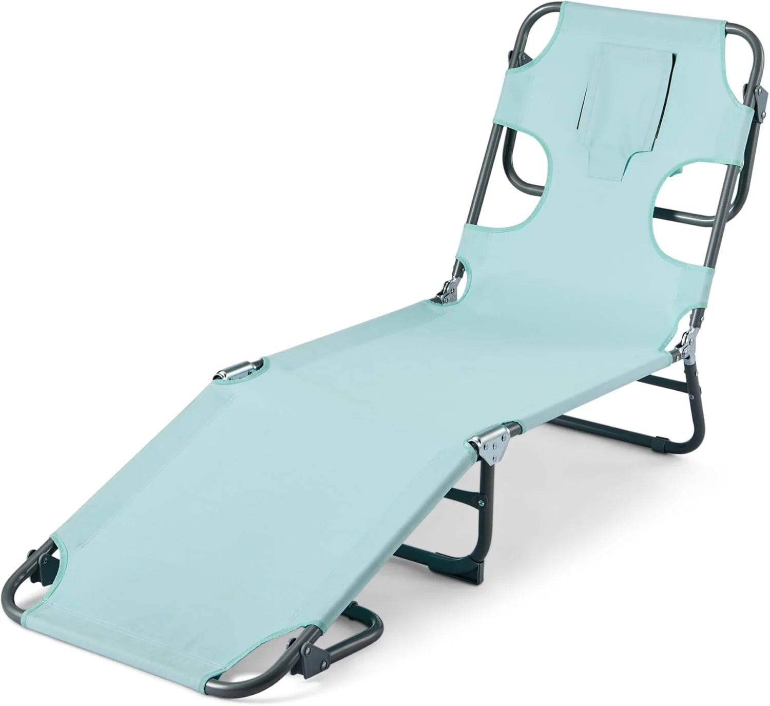 Discount Outdoor Lounge Tanning Chair, Foldable Chaise with Multi-Angle Backrest, Portable with Carry Strap, 1-Pack