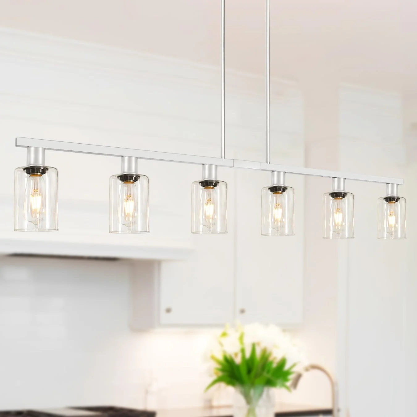 Discount Kitchen Island Lighting, Farmhouse Chandelier with Adjustable Height & Clear Glass Shades - Image 13