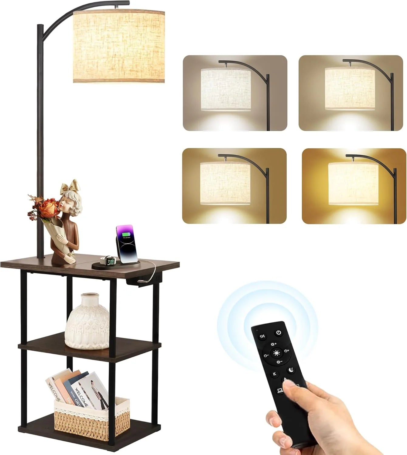 Discount PESRAE Floor Lamp with Table, 3-Color Temperature, 9W LED, Modern Shelves Side Table for Bedroom - Image 2