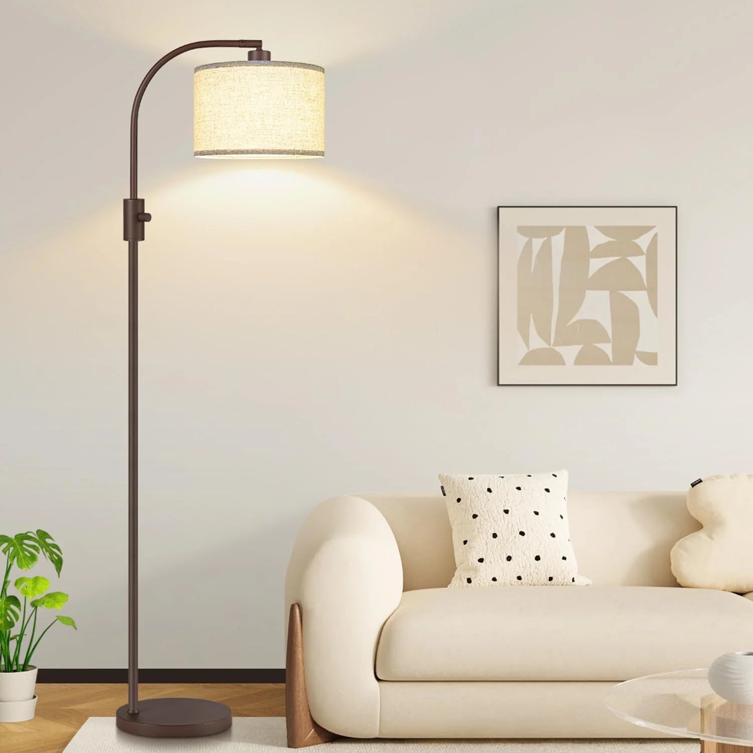 Discount Nintiue Upgraded Modern Arc Dimmable Tall Standing Floor Lamp with Linen Shade, Bulb Included - Image 9