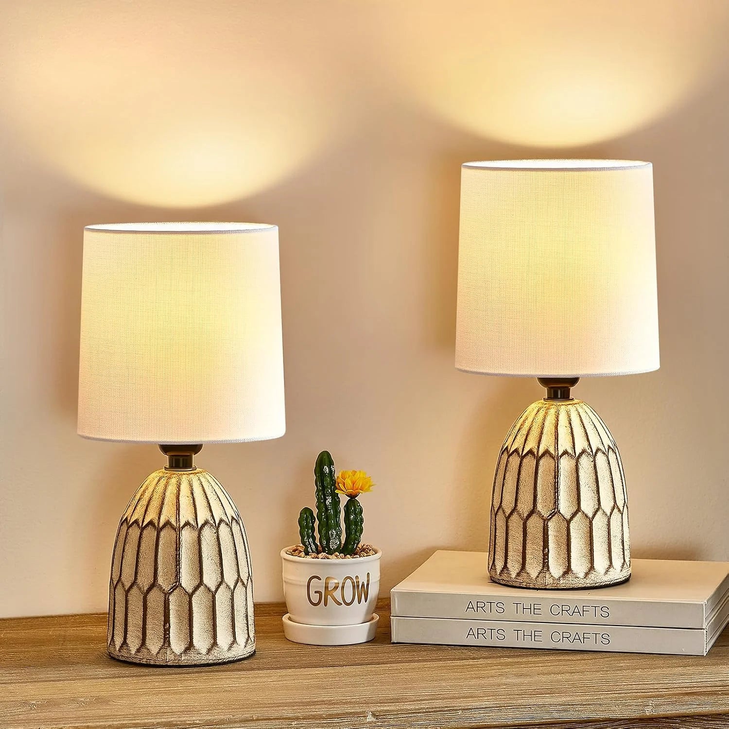 Discount EJIAXIN Table Lamps Set of 2-13.5 Small Boho Lamp, Farmhouse Rustic Ceramic Table Lamp for Bedroom - Image 3