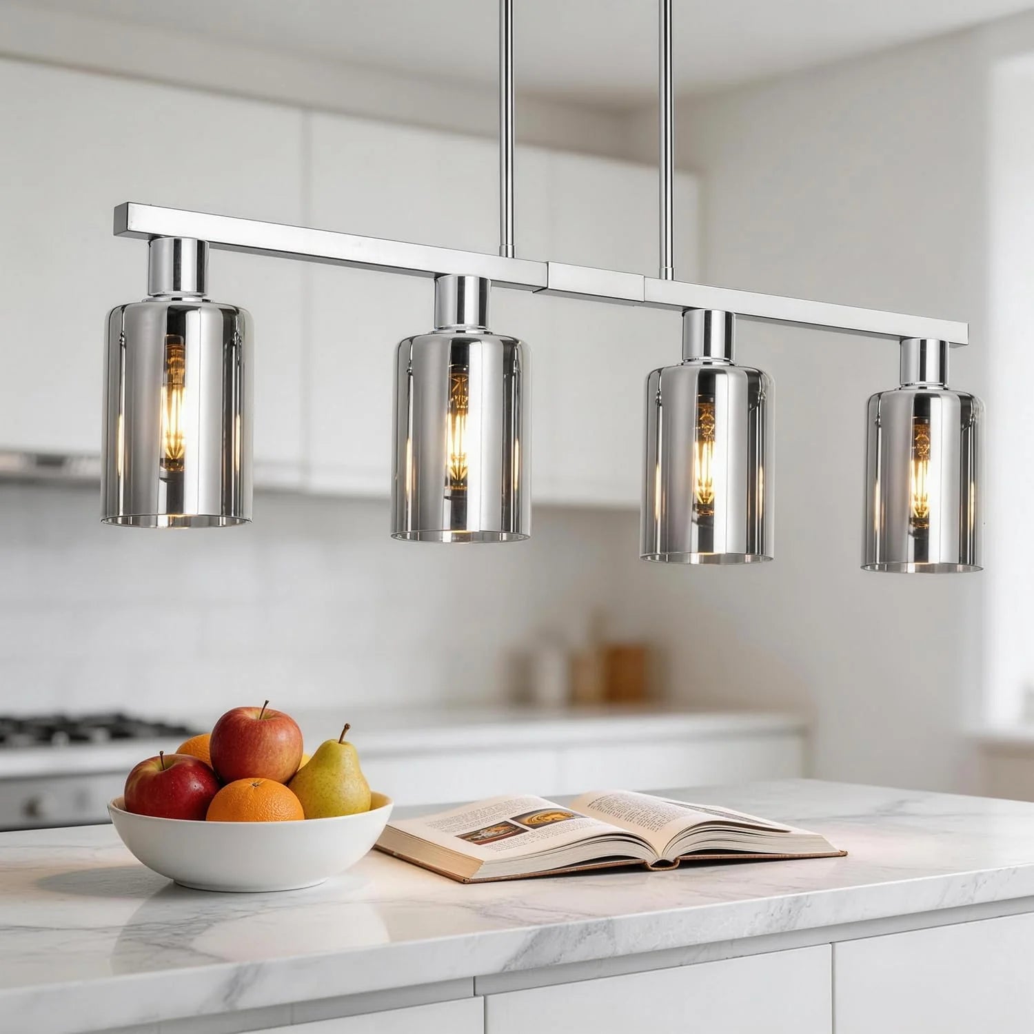 Discount Kitchen Island Lighting, Farmhouse Chandelier with Adjustable Height & Clear Glass Shades - Image 9