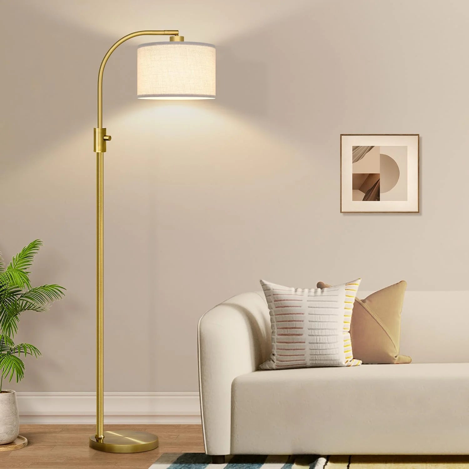 Discount Nintiue Upgraded Modern Arc Dimmable Tall Standing Floor Lamp with Linen Shade, Bulb Included
