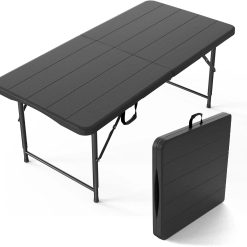 Alternative view of Discount VINGLI 4 FT Plastic Folding Camping Table,3-Level Adjustable Height, Portable in/Outdoor Party Picnic Dining Desk