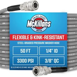 Discount QC Installed Pressure Washer Hose 50 ft, Flexible & Kink-resistant, Steel-Braided & Durable- 3/8 QC