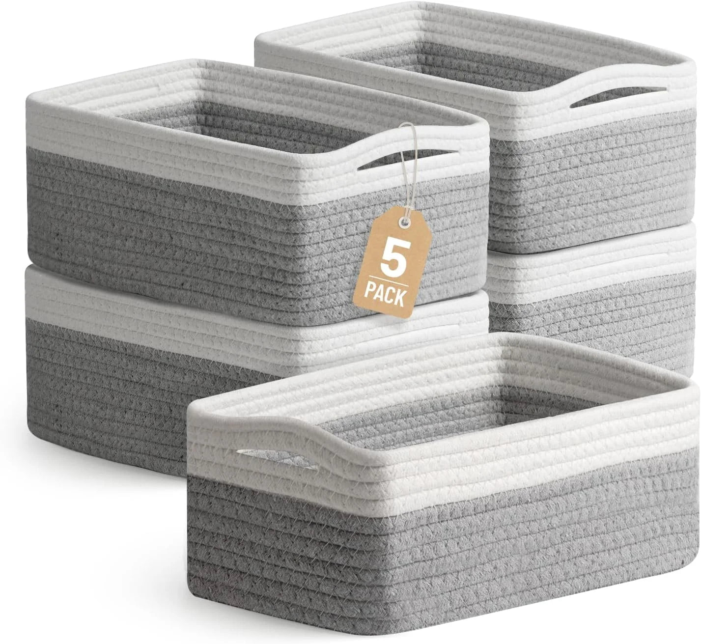 Discount Small Woven Storage Baskets for Shelves, Gift Baskets Empty, 11.8×7.9×4.7, Decorative Cotton Rope Baskets - Image 3