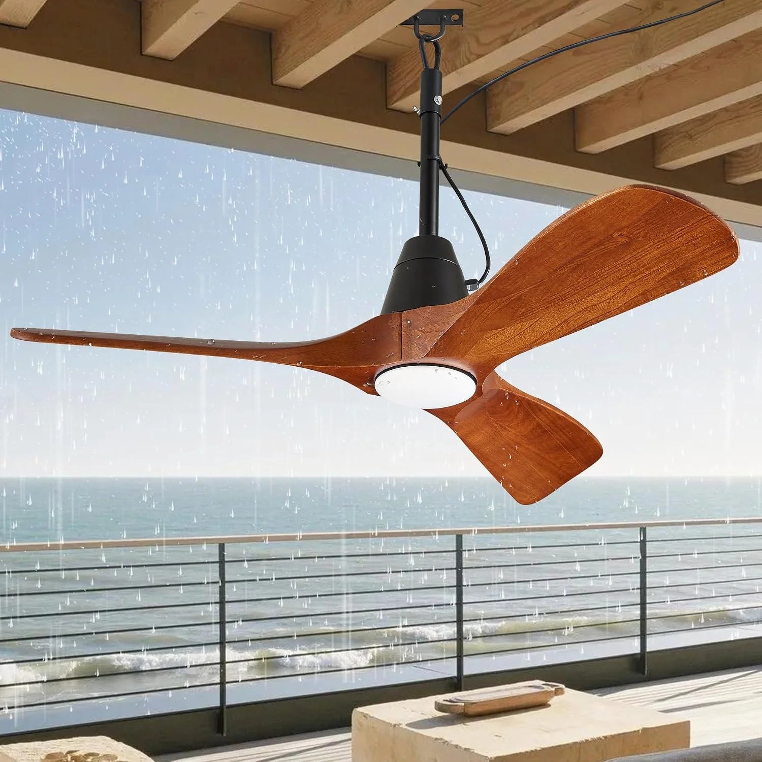 Discount 3 Blades Wood Outdoor Ceiling Fan with Light for Patios, Farmhouse Rustic Ceiling Fans with Lights - Image 9
